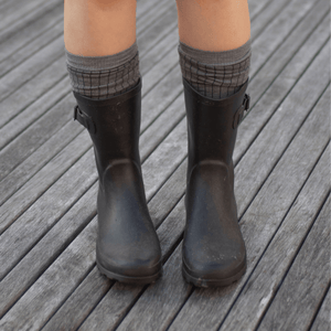 Lamington Merino Wool Socks, worn with black boots, NZ-made.