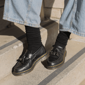 Lamington Merino Wool Socks styled with black boots for an autumn look.