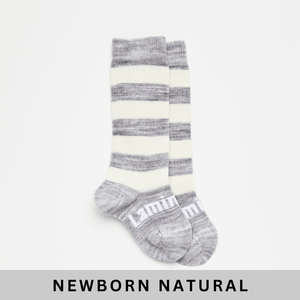 Merino Wool Knee High Socks for Baby in Pebble with grey stripes, from the Newborn Natural Collection.
