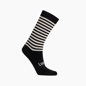 Merino Wool Crew Socks for Child - West, featuring a black base with latte stripes.
