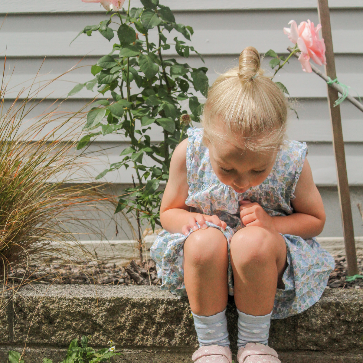 Light Blue with white flowers Merino Wool child socks by Lamington NZ