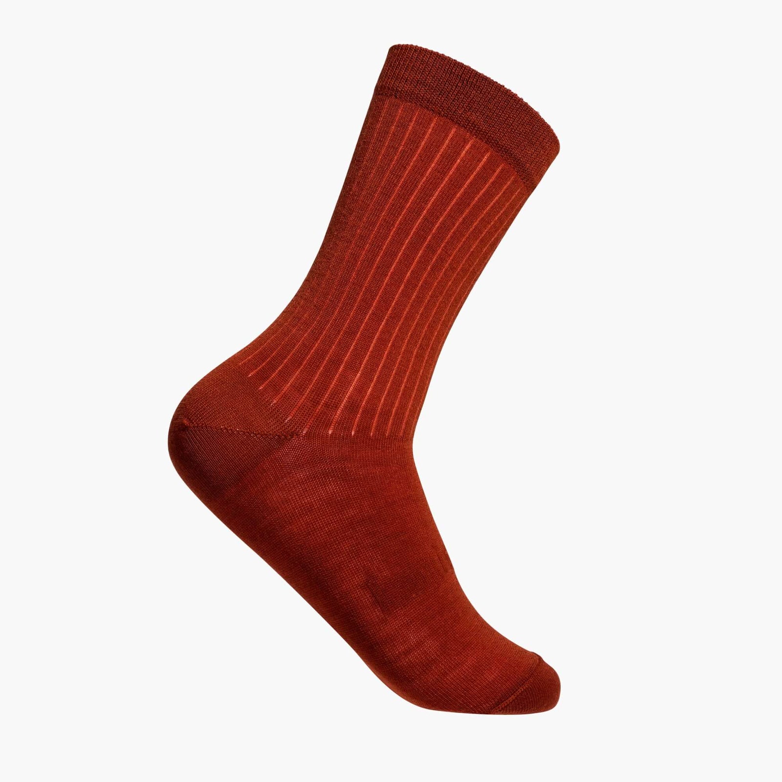 Merino Wool Crew Socks in Spice, rust ribbed design, breathable and moisture-wicking for comfort all year round.