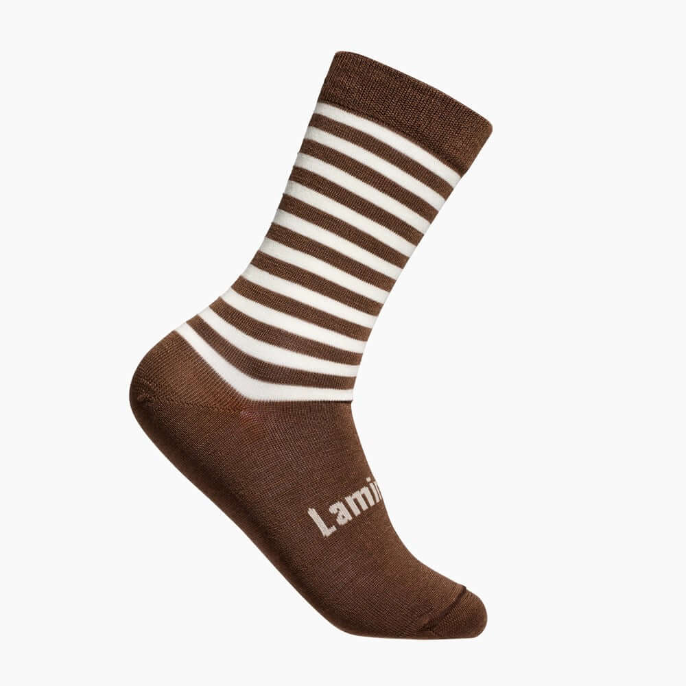 Brown and Natural stripe merino wool mens crew socks 