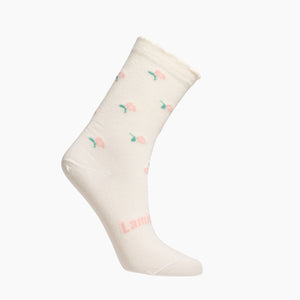 Cream with Pink Flowers merino wool crew socks for children by Lamington NZ