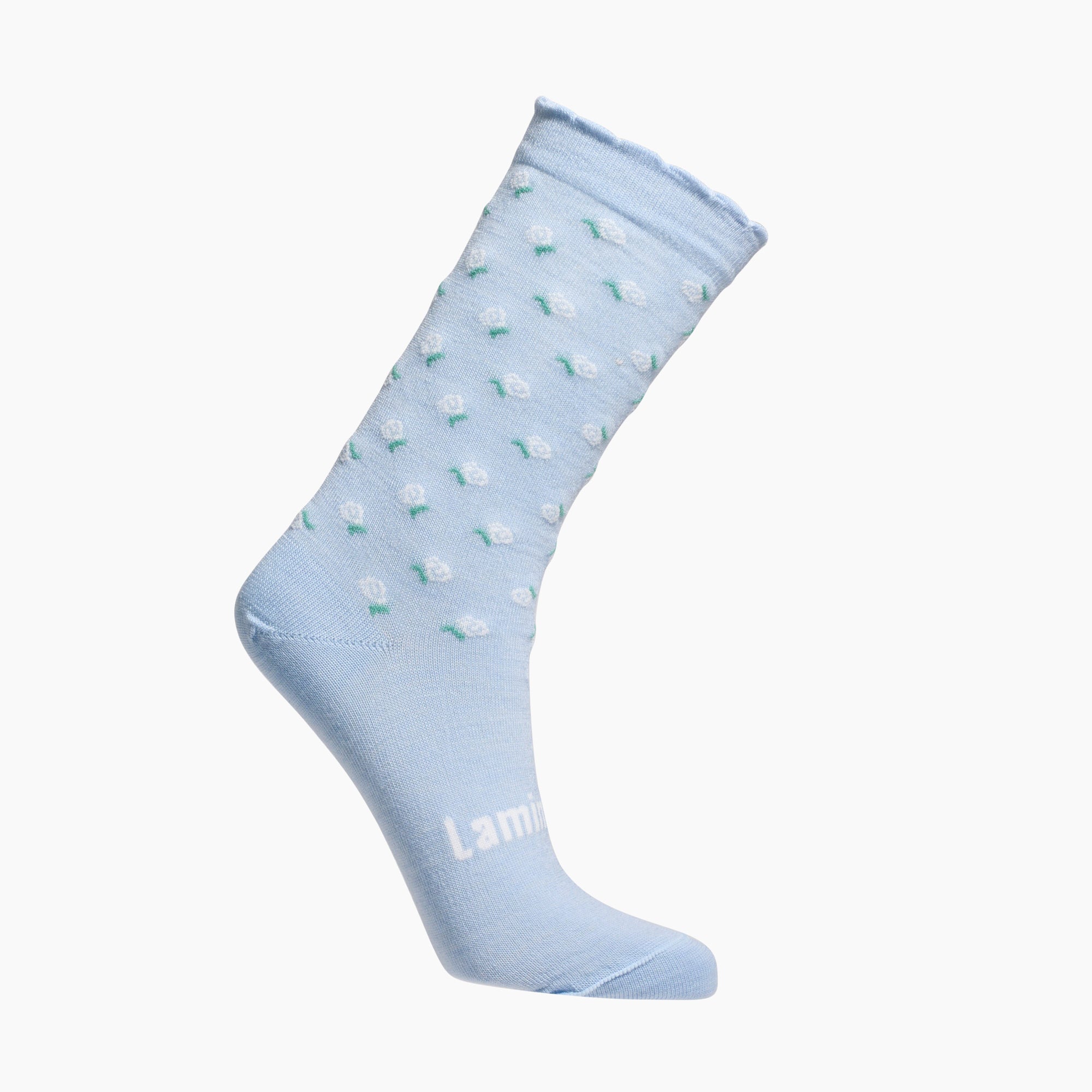 Light Blue with white flowers Merino Wool child socks by Lamington NZ