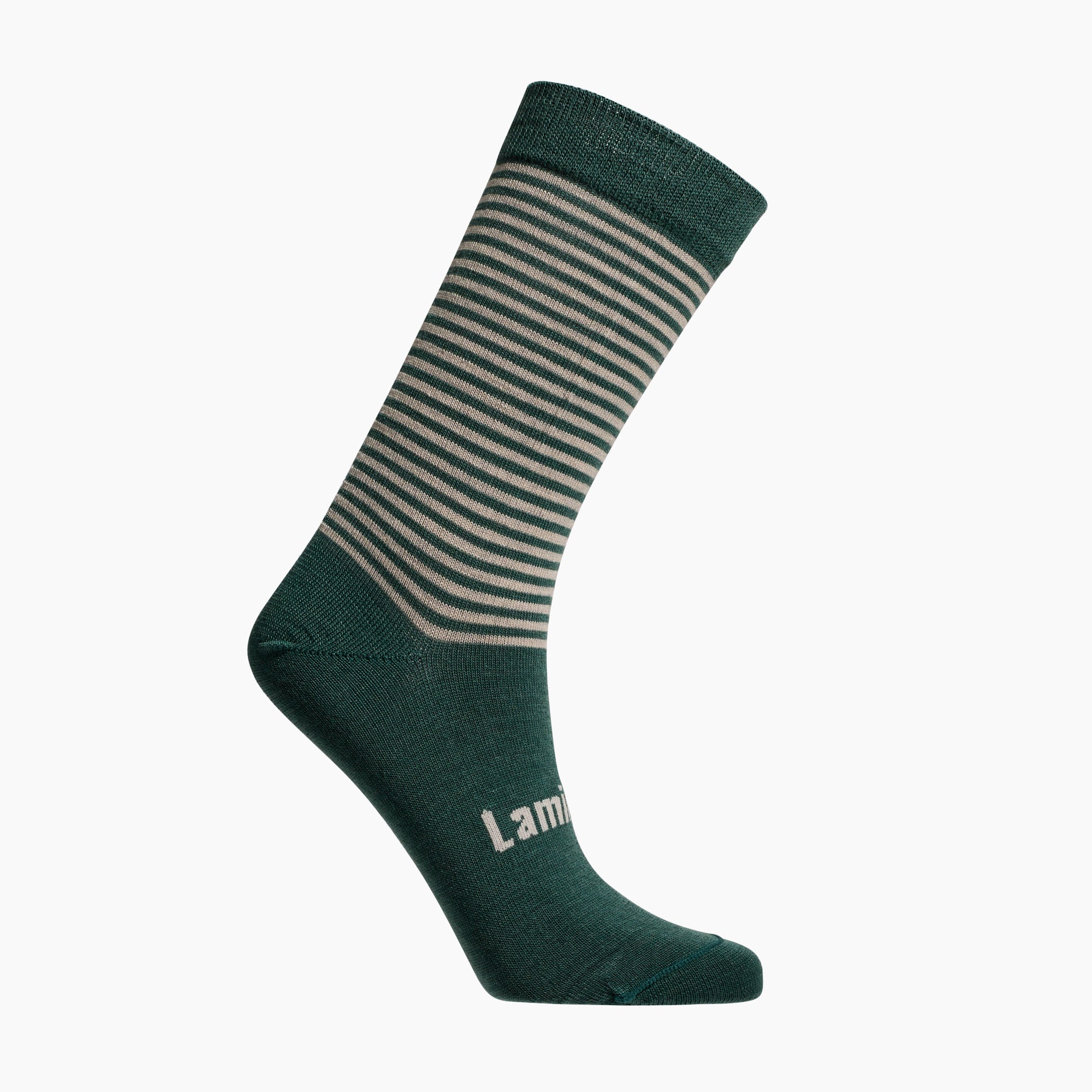 Oatmeal with Dark Green stripes merino wool crew socks for children by Lamington NZ