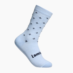 Mens merino wool crew socks Light Blue with Dark Blue crosses by Lamington NZ