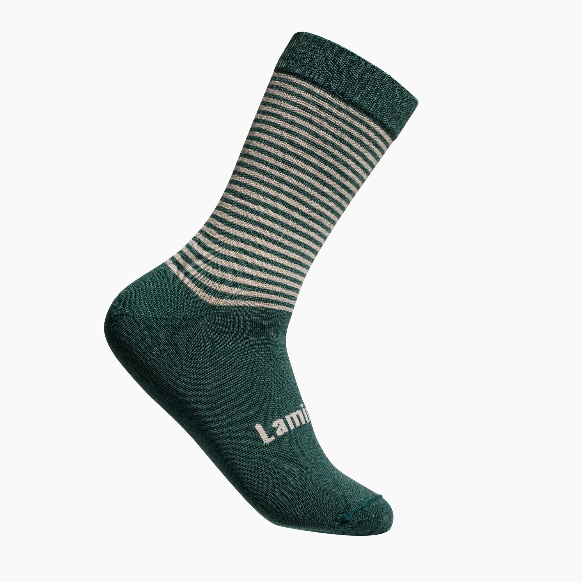 Mens merino wool crew socks Green and Latte stripes by Lamington NZ