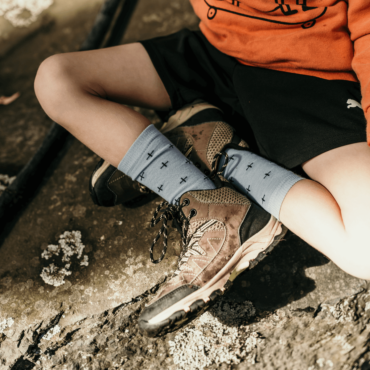 Light Blue with Dark Blue Merino Wool child socks by Lamington NZ