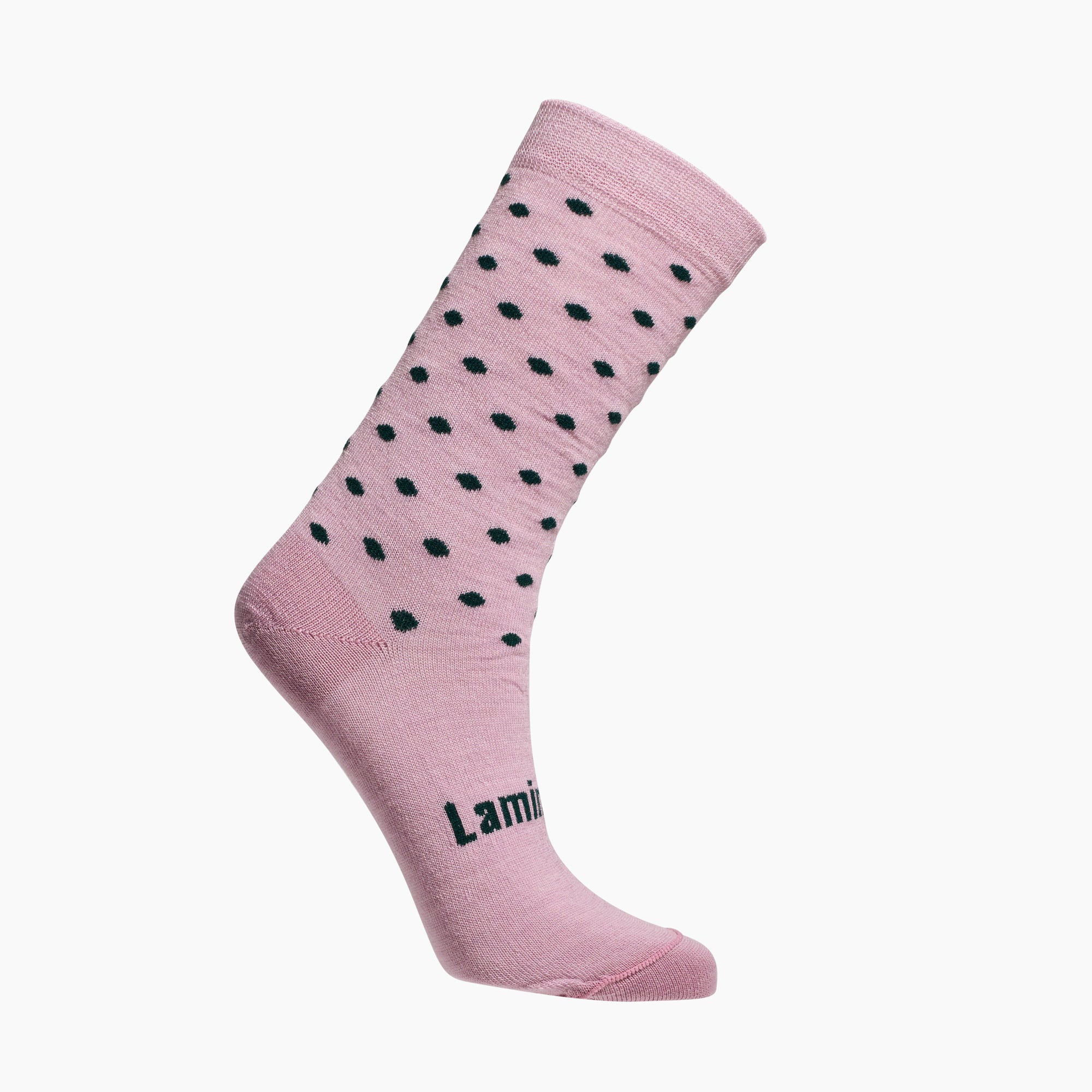 Womens merino wool crew socks lilac with dark green spots by Lamington NZ