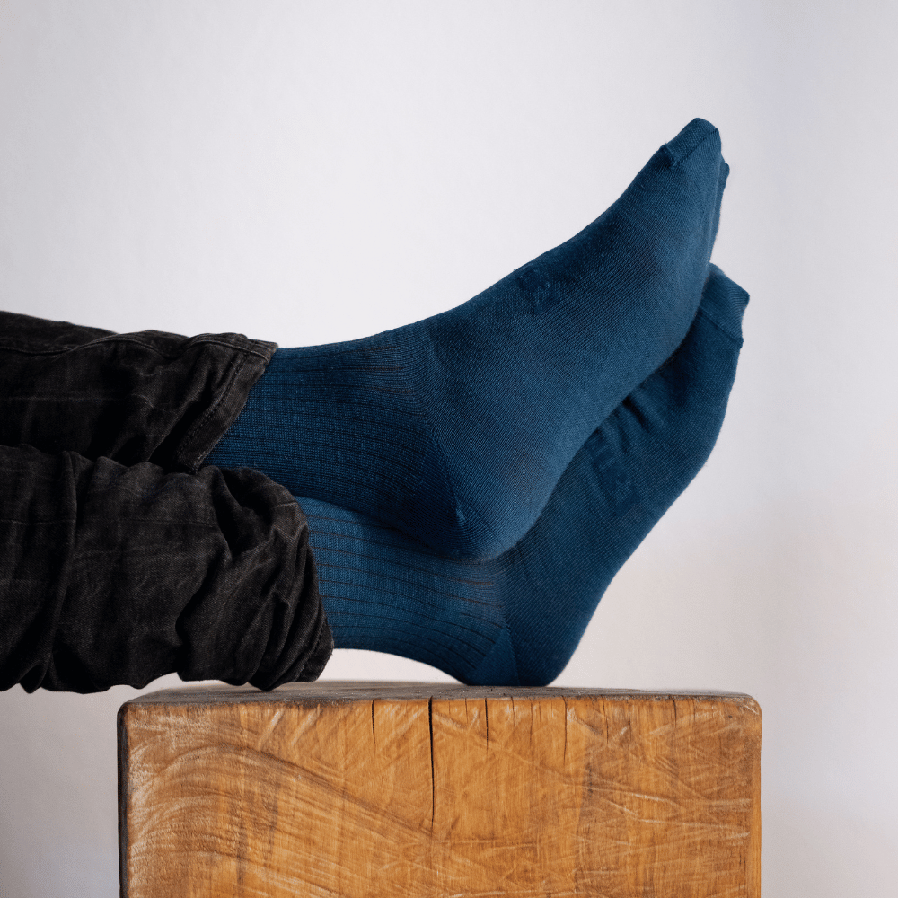Lamington women's merino crew socks in deep teal rib knit made in New Zealand.