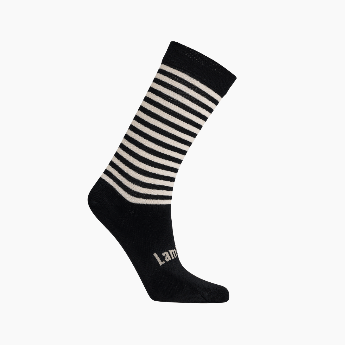 Merino Wool Crew Socks for Child - West, featuring a black base with latte stripes.