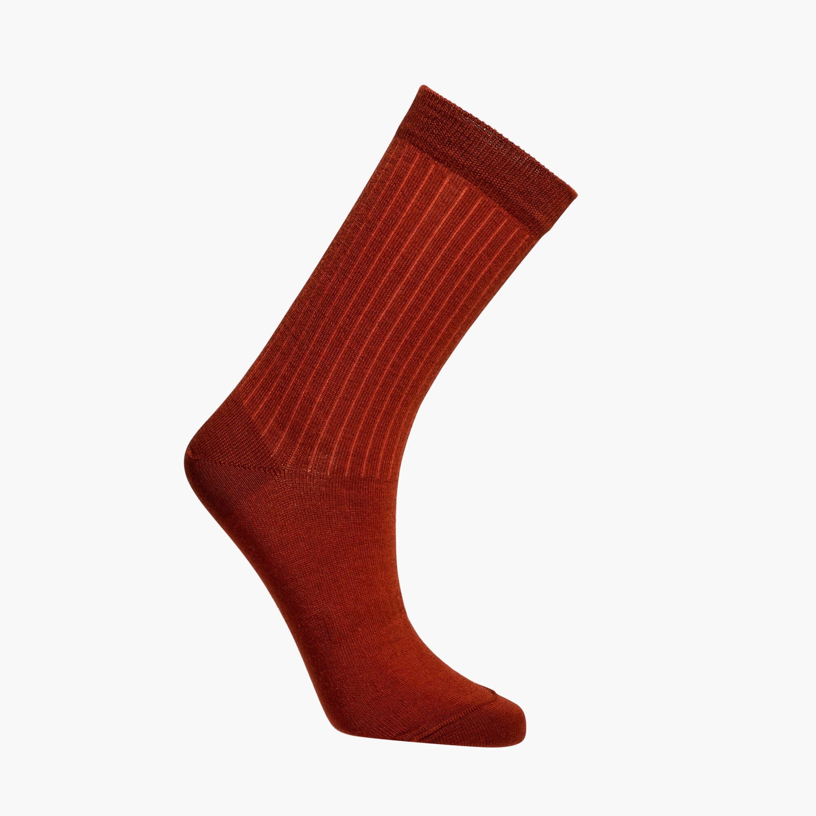 Merino Wool Crew Socks for Woman in Spice, rust ribbed design, ideal for comfort and style.