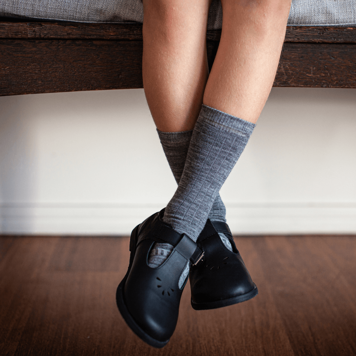 Grey Rib merino wool crew socks for children by Lamington NZ