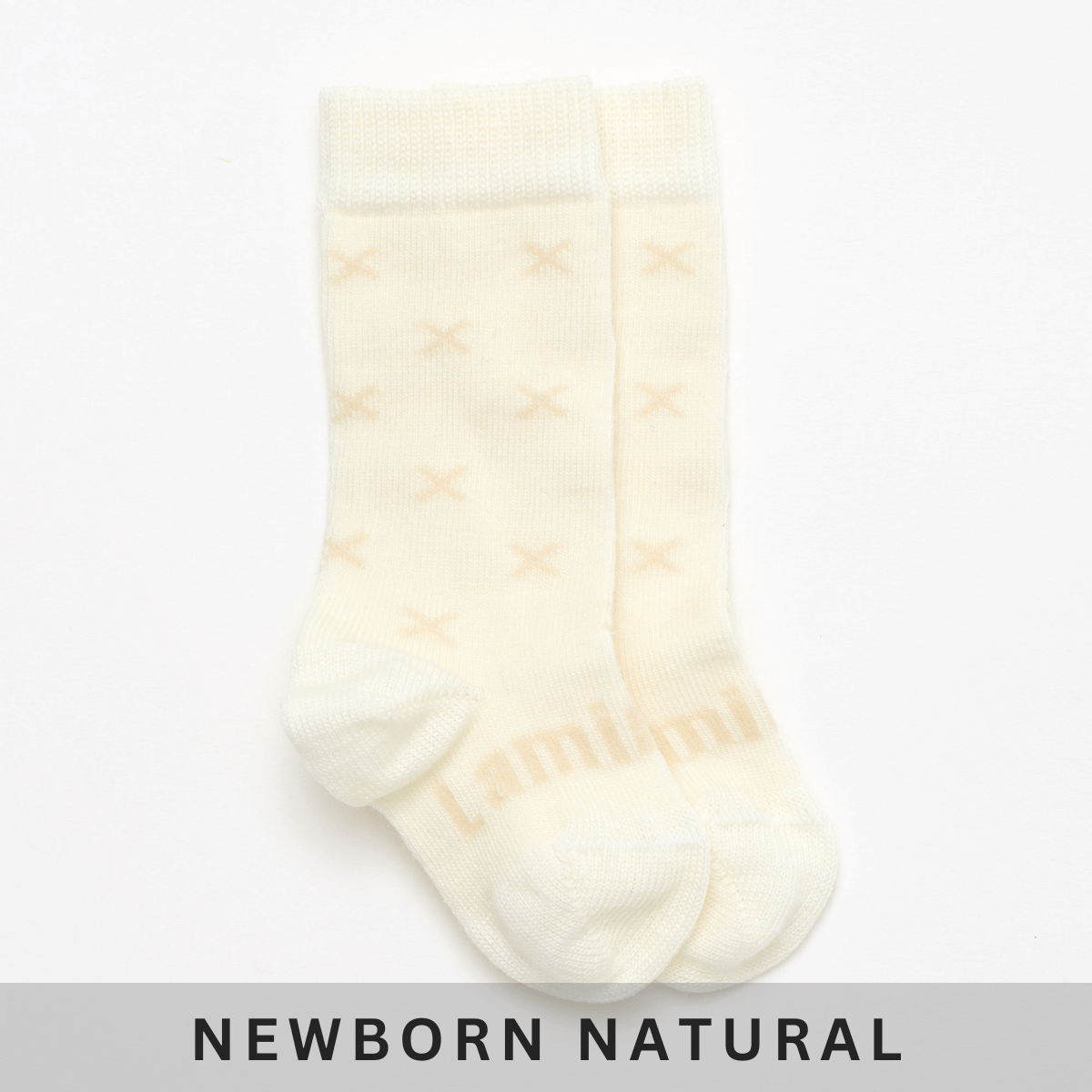 Merino Wool Knee High Socks for Baby in Owl, lightweight and soft with oatmeal crosses design.