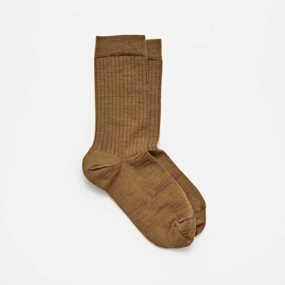 brown rib merino wool crew socks woman nz