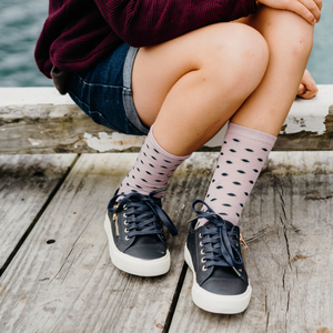 childrens merino wool crew socks purple with green spots nz
