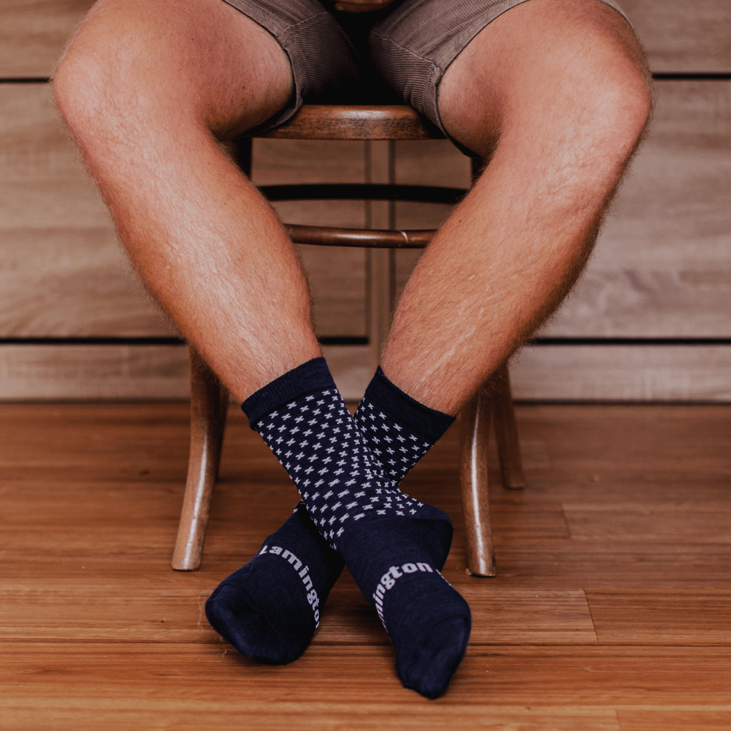 blue merino wool crew socks with crosses nz