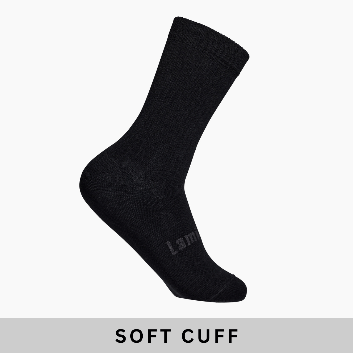 Merino Wool Soft Cuff Crew Socks in black rib showcasing a soft cuff and ribbed design for optimal comfort.