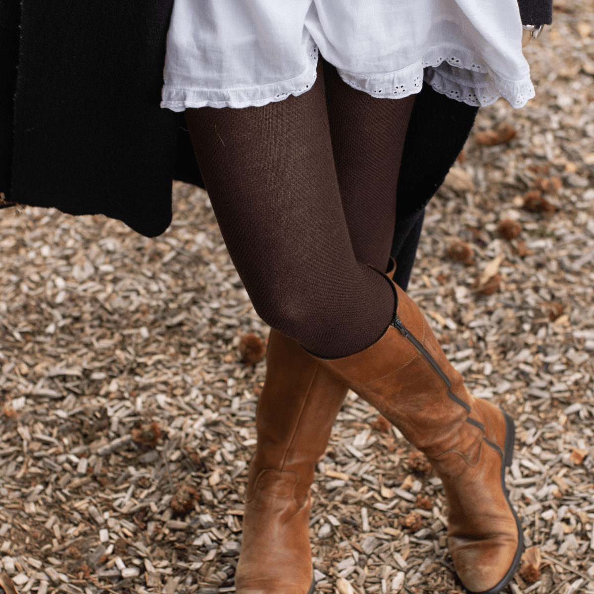 MOSEY | Merino Wool Textured Knit Tights | Woman | Mocha